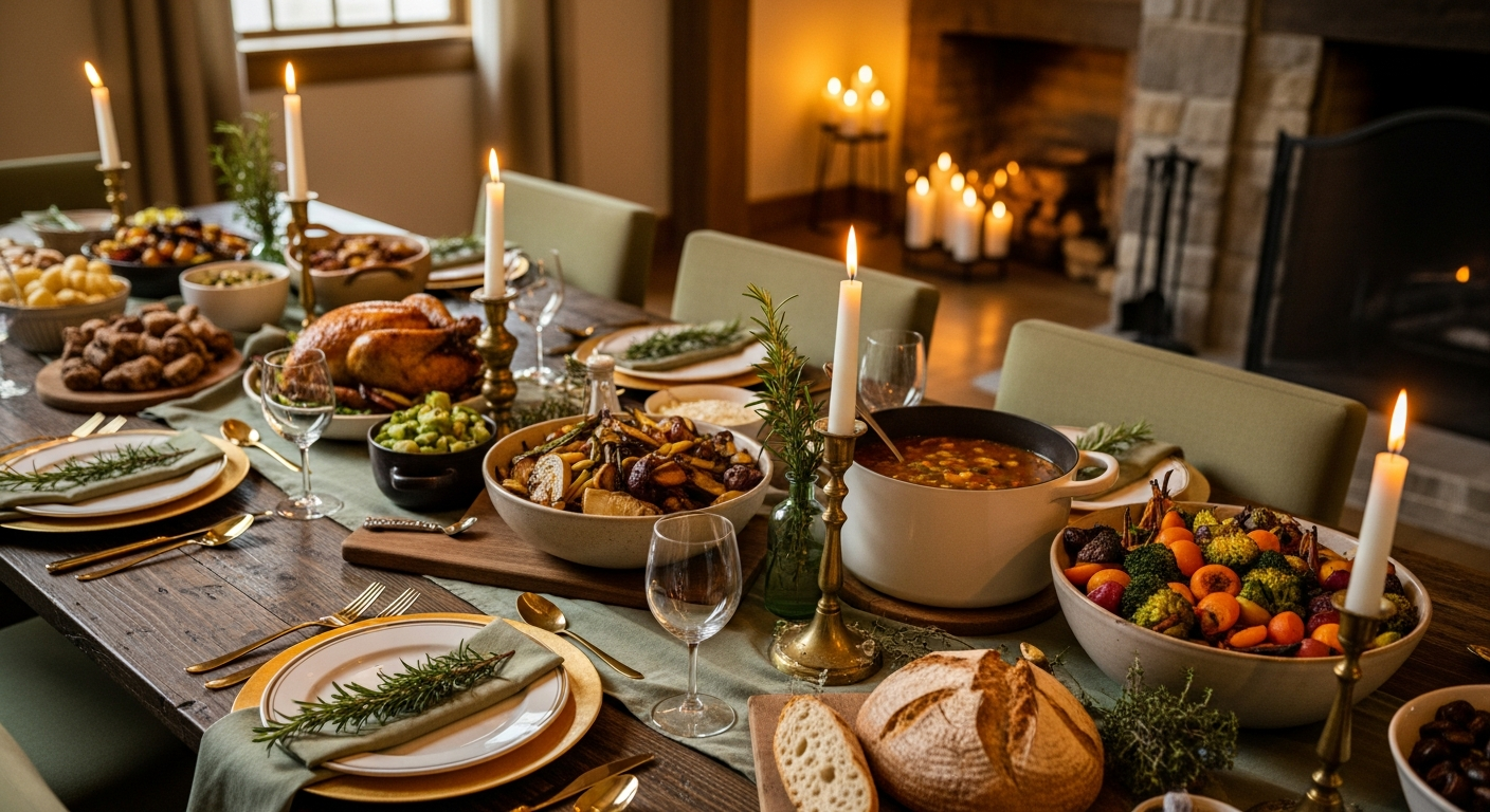 A warm dining table set for fellowship at Shepherd's Pasture